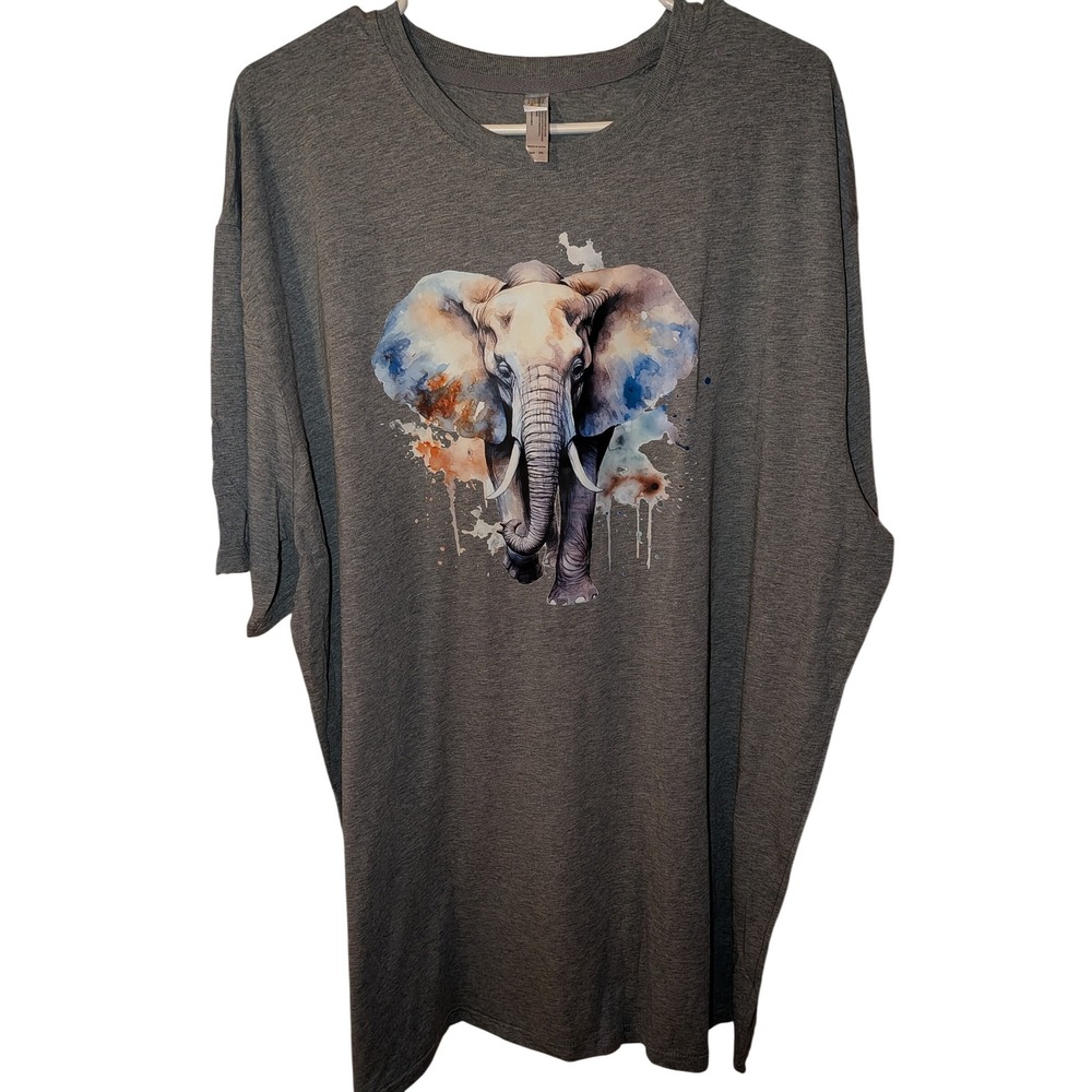 Royal Apparel Mens 2XL Bamboo Elephant Watercolor Graphic Tee Heather Grey Shirt